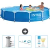 Image de Intex Rond Frame Zwembad - 366 x 76 cm - Blauw - Inclusief Zwembadfilterpomp - Schoonmaakset - Testrips