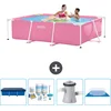 Image de Intex Rechthoekig Frame Zwembad - 220 x 150 x 60 cm - Roze - Inclusief Afdekzeil - Onderhoudspakket - Zwembadfilterpomp - Grondzeil