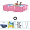 Image de Intex Rechthoekig Frame Zwembad - 220 x 150 x 60 cm - Roze - Inclusief Solarzeil - Onderhoudspakket - Zwembadfilterpomp - Ladder