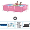 Image de Intex Rechthoekig Frame Zwembad - 220 x 150 x 60 cm - Roze - Inclusief Afdekzeil - Onderhoudspakket - Zwembadfilterpomp - Solar Mat