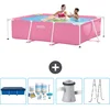 Image de Intex Rechthoekig Frame Zwembad - 220 x 150 x 60 cm - Roze - Inclusief Afdekzeil - Onderhoudspakket - Zwembadfilterpomp - Ladder