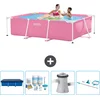 Image de Intex Rechthoekig Frame Zwembad - 220 x 150 x 60 cm - Roze - Inclusief Afdekzeil - Onderhoudspakket - Zwembadfilterpomp - Schoonmaakset