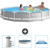 Image de Intex Rond Prism Frame Zwembad - 366 x 76 cm - Grijs - Inclusief Zwembadfilterpomp - Afdekzeil - Grondzeil