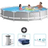 Image de Intex Rond Prism Frame Zwembad - 366 x 76 cm - Grijs - Inclusief Zwembadfilterpomp - Solarzeil - Schoonmaakset