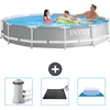Image de Intex Rond Prism Frame Zwembad - 366 x 76 cm - Grijs - Inclusief Zwembadfilterpomp - Solar Mat - Grondzeil