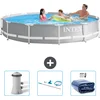 Image de Intex Rond Prism Frame Zwembad - 366 x 76 cm - Grijs - Inclusief Zwembadfilterpomp - Schoonmaakset - Solarzeil