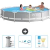 Image de Intex Rond Prism Frame Zwembad - 366 x 76 cm - Grijs - Inclusief Zwembadfilterpomp - Schoonmaakset - Testrips