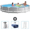 Image de Intex Rond Prism Frame Zwembad - 366 x 76 cm - Grijs - Inclusief Zwembadfilterpomp - Solarzeil - Ladder