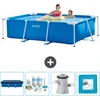 Image de Intex Rechthoekig Frame Zwembad - 220 x 150 x 60 cm - Blauw - Inclusief Afdekzeil - Onderhoudspakket - Zwembadfilterpomp - Vloertegels