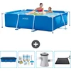 Image de Intex Rechthoekig Frame Zwembad - 220 x 150 x 60 cm - Blauw - Inclusief Afdekzeil - Onderhoudspakket - Zwembadfilterpomp - Solar Mat