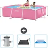 Image de Intex Rechthoekig Frame Zwembad - 220 x 150 x 60 cm - Roze - Inclusief Zwembadfilterpomp - Solar Mat - Grondzeil