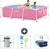 Image de Intex Rechthoekig Frame Zwembad - 220 x 150 x 60 cm - Roze - Inclusief Zwembadfilterpomp - Testrips - Solarzeil