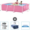 Image de Intex Rechthoekig Frame Zwembad - 220 x 150 x 60 cm - Roze - Inclusief Zwembadfilterpomp - Solarzeil - Grondzeil