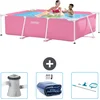 Image de Intex Rechthoekig Frame Zwembad - 220 x 150 x 60 cm - Roze - Inclusief Zwembadfilterpomp - Solarzeil - Schoonmaakset