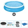 Image de Bestway Rond Opblaasbaar Fast Set Zwembad - 366 x 76 cm - Blauw - Inclusief Afdekzeil - Onderhoudspakket - Pomp - Grondzeil