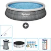 Image de Bestway Rond Opblaasbaar Fast Set Zwembad - Rotanprint - 457 x 84 cm - Inclusief Pomp Afdekzeil - Onderhoudspakket - Filter - Schoonmaakset