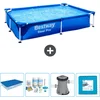 Image de Bestway Rechthoekig Steel Pro Zwembad - 221 x 150 x 43 cm - Blauw - Inclusief Afdekzeil - Onderhoudspakket - Pomp - Vloertegels