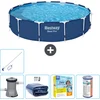 Image de Bestway Rond Steel Pro Zwembad - 396 x 84 cm - Blauw - Inclusief Pomp Solarzeil - Onderhoudspakket - Filter - Schoonmaakset
