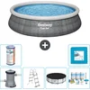 Image de Bestway Rond Opblaasbaar Fast Set Zwembad - Rotanprint - 457 x 107 cm - Inclusief Pomp - Ladder Afdekzeil - Onderhoudspakket - Filter - Vloertegels