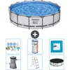 Image de Bestway Rond Steel Pro MAX Zwembad - 457 x 107 cm - Grijs - Inclusief Pomp - Ladder - Afdekzeil Onderhoudspakket - Filter - Vloertegels