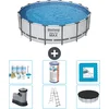 Image de Bestway Rond Steel Pro MAX Zwembad - 488 x 122 cm - Grijs - Inclusief Pomp - Ladder - Afdekzeil Onderhoudspakket - Filter - Vloertegels