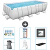 Image de Bestway Rechthoekig Power Steel Zwembad - 488 x 244 x 122 - Grijs Inclusief Pomp - Ladder - Afdekzeil Onderhoudspakket - Filter - Vloertegels