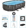 Image de Bestway Ovaal Power Steel Zwembad - 610 x 366 x 122 - Grijs - Inclusief Pomp - Ladder - Afdekzeil Onderhoudspakket - Filter - Vloertegels