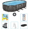 Image de Bestway Ovaal Power Steel Zwembad - 610 x 366 x 122 - Grijs - Inclusief Pomp - Ladder - Afdekzeil Onderhoudspakket - Filter