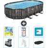 Image de Bestway Ovaal Power Steel Zwembad - 610 x 366 x 122 - Grijs - Inclusief Pomp - Ladder - Afdekzeil Onderhoudspakket - Filter - Vloertegels