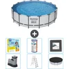 Image de Bestway Rond Steel Pro MAX Zwembad - 488 x 122 cm - Grijs - Inclusief Pomp - Ladder - Afdekzeil Onderhoudspakket - Filter - Vloertegels