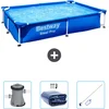 Image de Bestway Rechthoekig Steel Pro Zwembad - 221 x 150 x 43 cm - Blauw - Inclusief Pomp - Solarzeil - Schoonmaakset