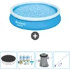 Image de Bestway Rond Opblaasbaar Fast Set Zwembad - 366 x 76 cm - Blauw - Inclusief Afdekzeil - Onderhoudspakket - Pomp - Schoonmaakset