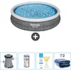 Image de Bestway Rond Opblaasbaar Fast Set Zwembad - Rotanprint - 366 x 76 cm - Inclusief Pomp Filter - Testrips - Solarzeil
