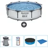 Image de Bestway Rond Steel Pro MAX Zwembad - 305 x 76 cm - Grijs - Inclusief Pomp Filter - Afdekzeil - Grondzeil