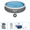 Image de Bestway Rond Opblaasbaar Fast Set Zwembad - Rotanprint - 366 x 76 cm - Inclusief Pomp Filter - Solarzeil - Schoonmaakset