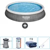 Image de Bestway Rond Opblaasbaar Fast Set Zwembad - Rotanprint - 396 x 84 cm - Inclusief Pomp Filter - Solarzeil - Schoonmaakset