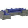 Image de vidaXL - 5-delige - Loungeset - met - kussens - poly - rattan - grijs