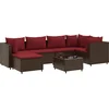 Image de vidaXL - 7-delige - Loungeset - met - kussens - poly - rattan - bruin