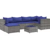 Image de vidaXL - 7-delige - Loungeset - met - kussens - poly - rattan - grijs