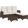 Image de vidaXL - 3-delige - Tuinbankstel - met - kussens - L-vormig - poly - rattan - bruin