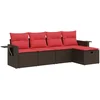 Image de vidaXL - 5-delige - Loungeset - met - kussens - poly - rattan - bruin