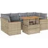 Image de vidaXL - 6-delige - Loungeset - met - kussens - poly - rattan - acacia - beige