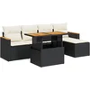 Image de vidaXL - 6-delige - Loungeset - met - kussens - poly - rattan - acacia - zwart
