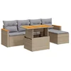Image de vidaXL - 6-delige - Loungeset - met - kussens - poly - rattan - acacia - beige