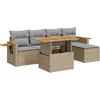 Image de vidaXL - 6-delige - Loungeset - met - kussens - poly - rattan - acacia - beige