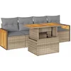 Image de vidaXL - 5-delige - Loungeset - met - kussens - poly - rattan - en - acaciahout - beige