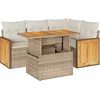 Image de vidaXL - 5-delige - Loungeset - met - kussens - poly - rattan - en - acaciahout - beige