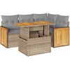 Image de vidaXL - 5-delige - Loungeset - met - kussens - poly - rattan - en - acaciahout - beige