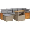 Image de vidaXL - 7-delige - Loungeset - met - kussens - poly - rattan - acacia - beige