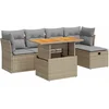 Image de vidaXL - 6-delige - Loungeset - met - kussens - poly - rattan - acacia - beige